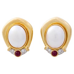 Ear Clips with Mabe Pearls, Rubies and Diamonds