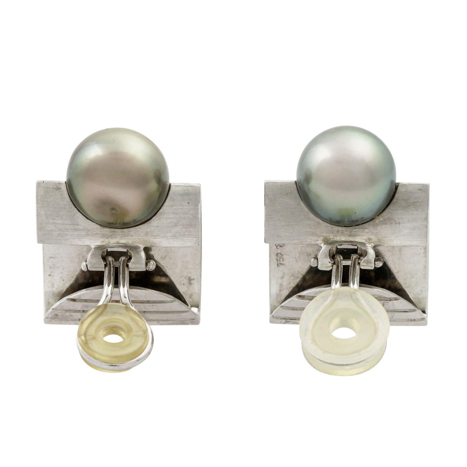 Modern Ear Clips with Tahitian Pearls For Sale