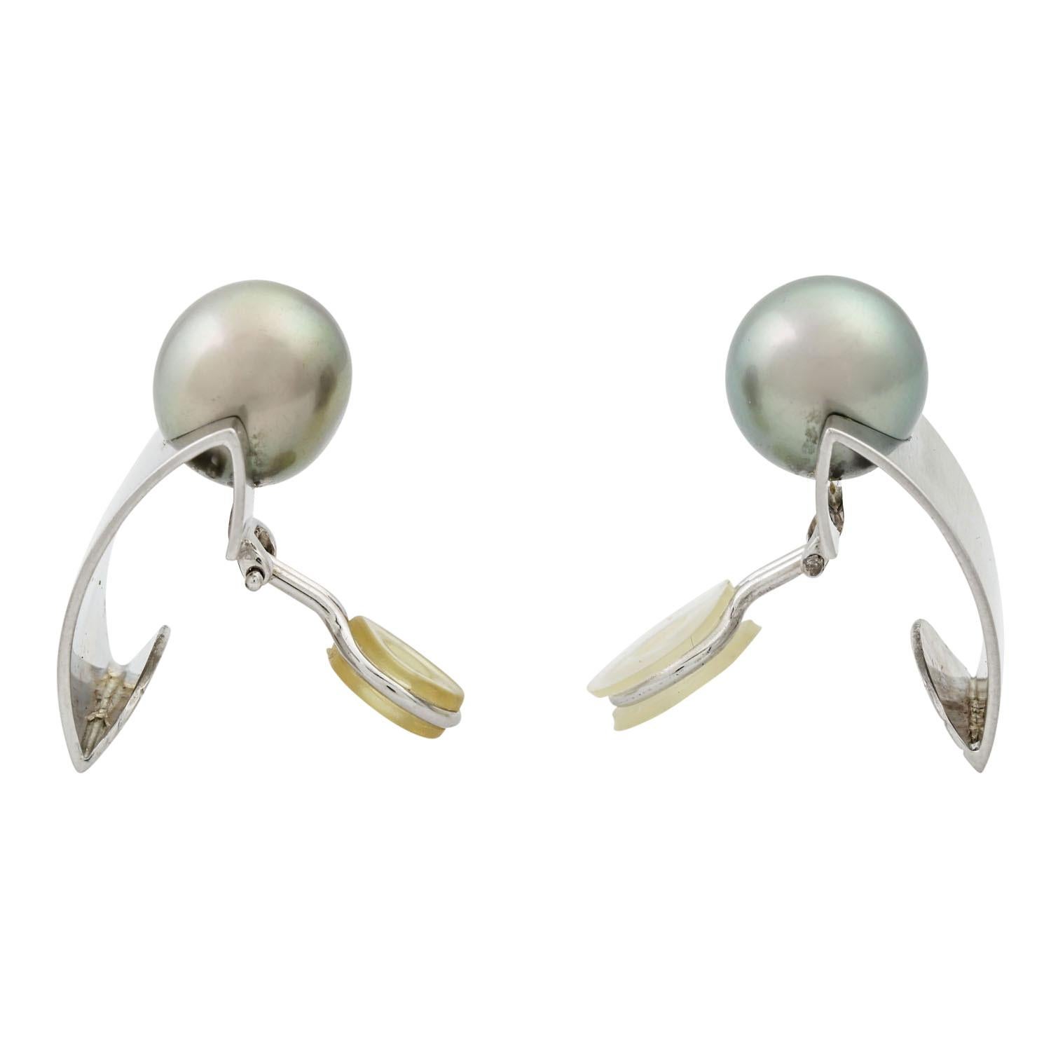 Uncut Ear Clips with Tahitian Pearls For Sale
