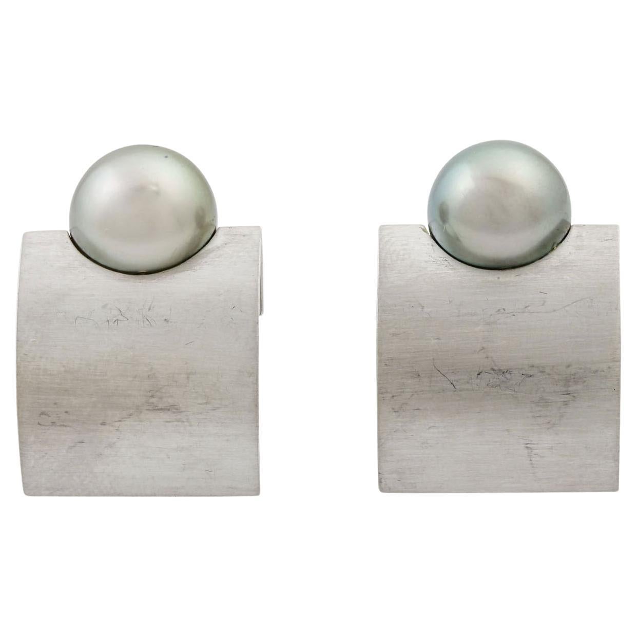 Ear Clips with Tahitian Pearls
