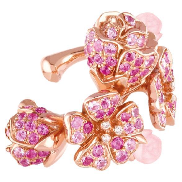 Ear Cuff Cherry Blossom Bouquet - 18k Gold, Sapphires, Diamonds, Pink Opal For Sale