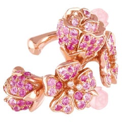 Ear Cuff Cherry Blossom Bouquet - 18k Gold, Sapphires, Diamonds, Pink Opal