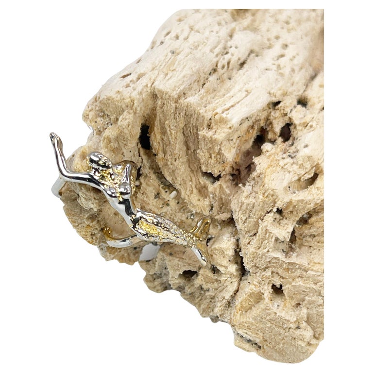 Ear Cuff Earring Mermaid Earring Hand Carved 14KT Yellow Gold For Sale