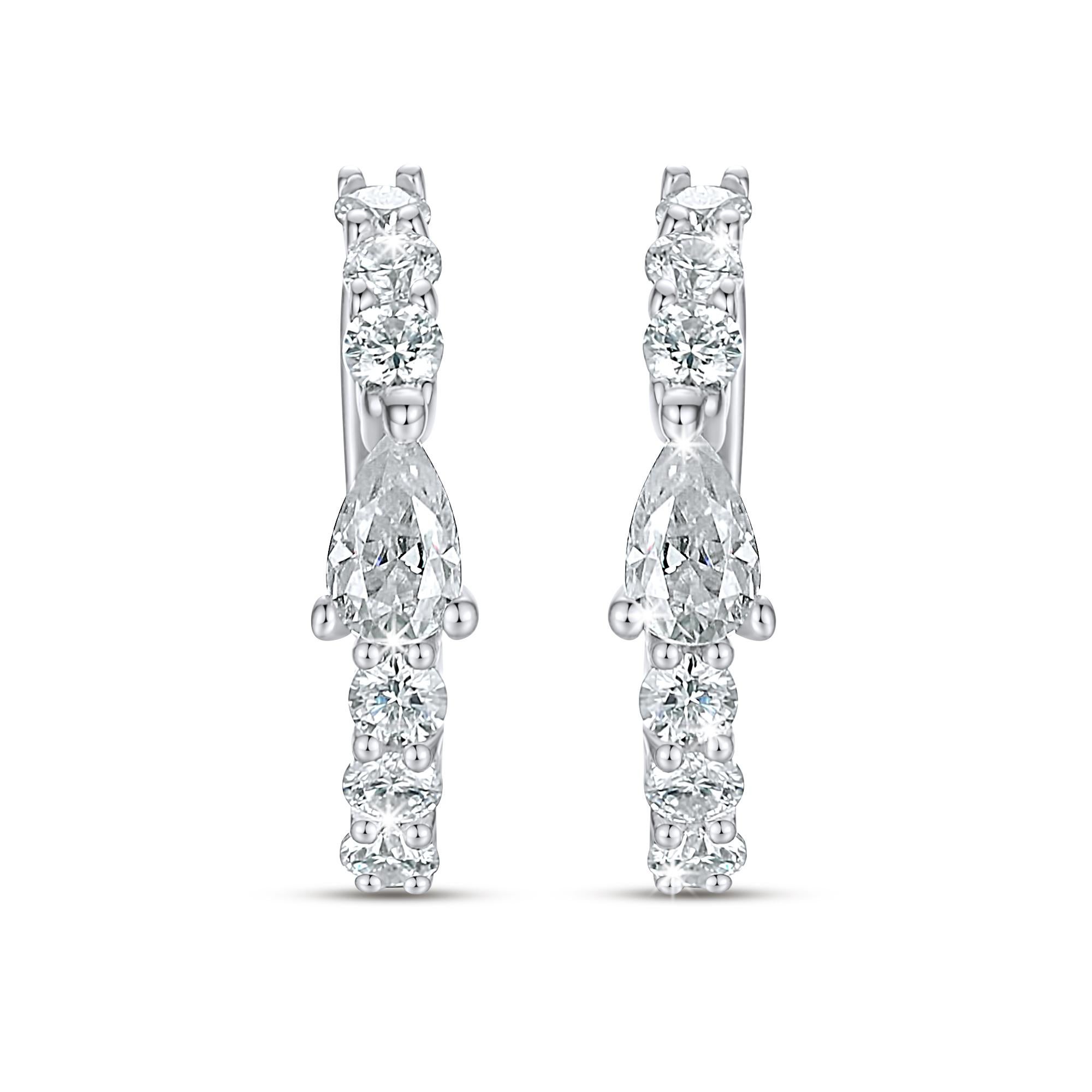 Modern Ear Pear Shape 14K White Gold Cuff Earrings For Sale