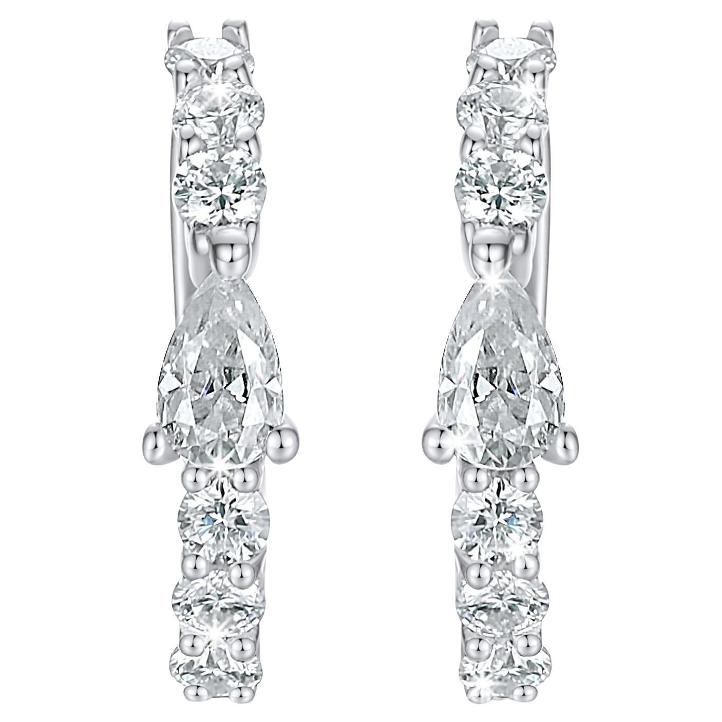 Ear Pear Shape 14K White Gold Cuff Earrings