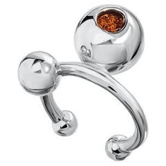 Manchette d'oreille avec sphères et ambre baltique en argent sterling