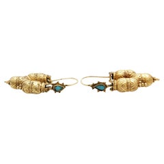 Ear Hanger Made of Profiled, Barrel -Shaped, Elements Especially with Turquoise