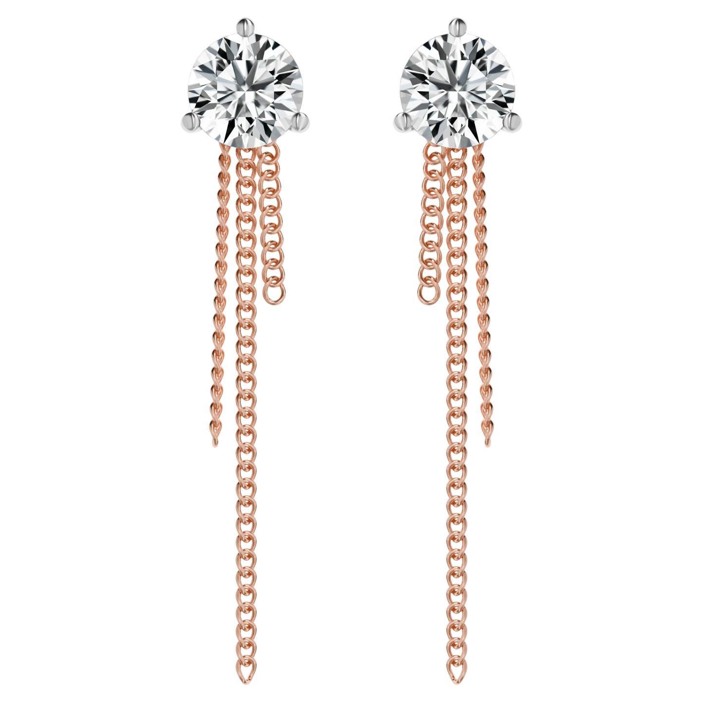 Ear Jackets Pair with 18K Chains Rose Gold Sway For Sale