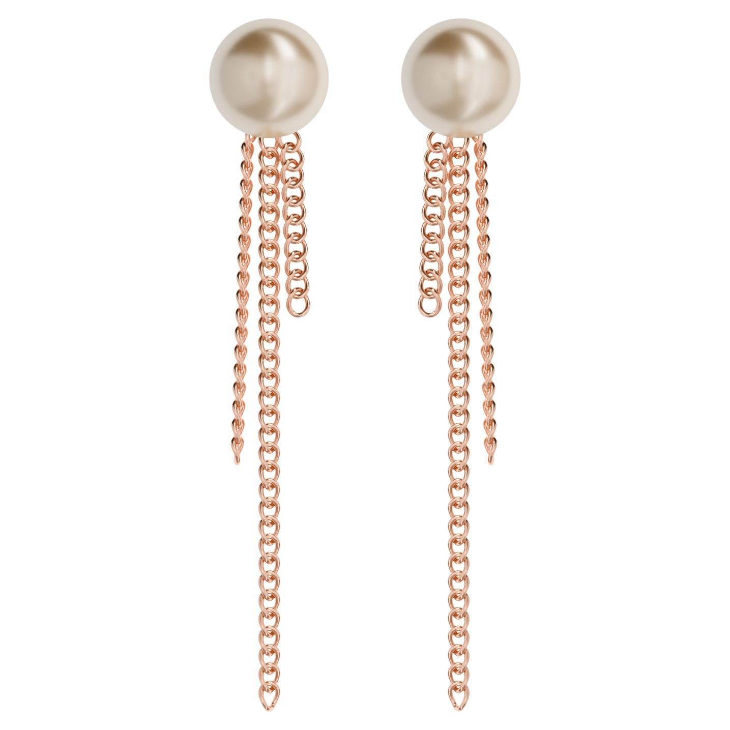 Ear Jackets Pair with 18K Chains Yellow Gold Sway For Sale at 1stDibs