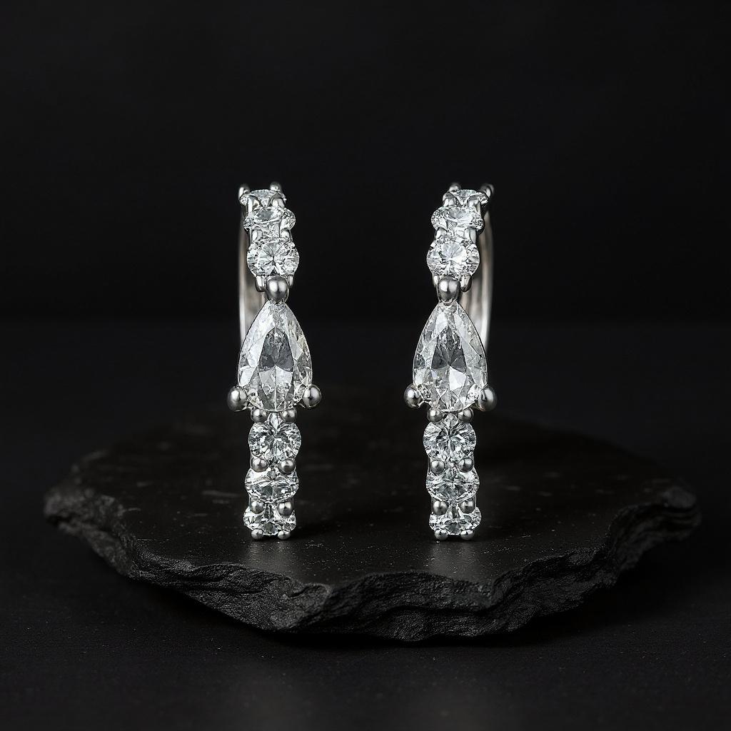 Moderno Ear Pear Shape 14K (or 18k upon request) White Gold Cuff Earrings in vendita