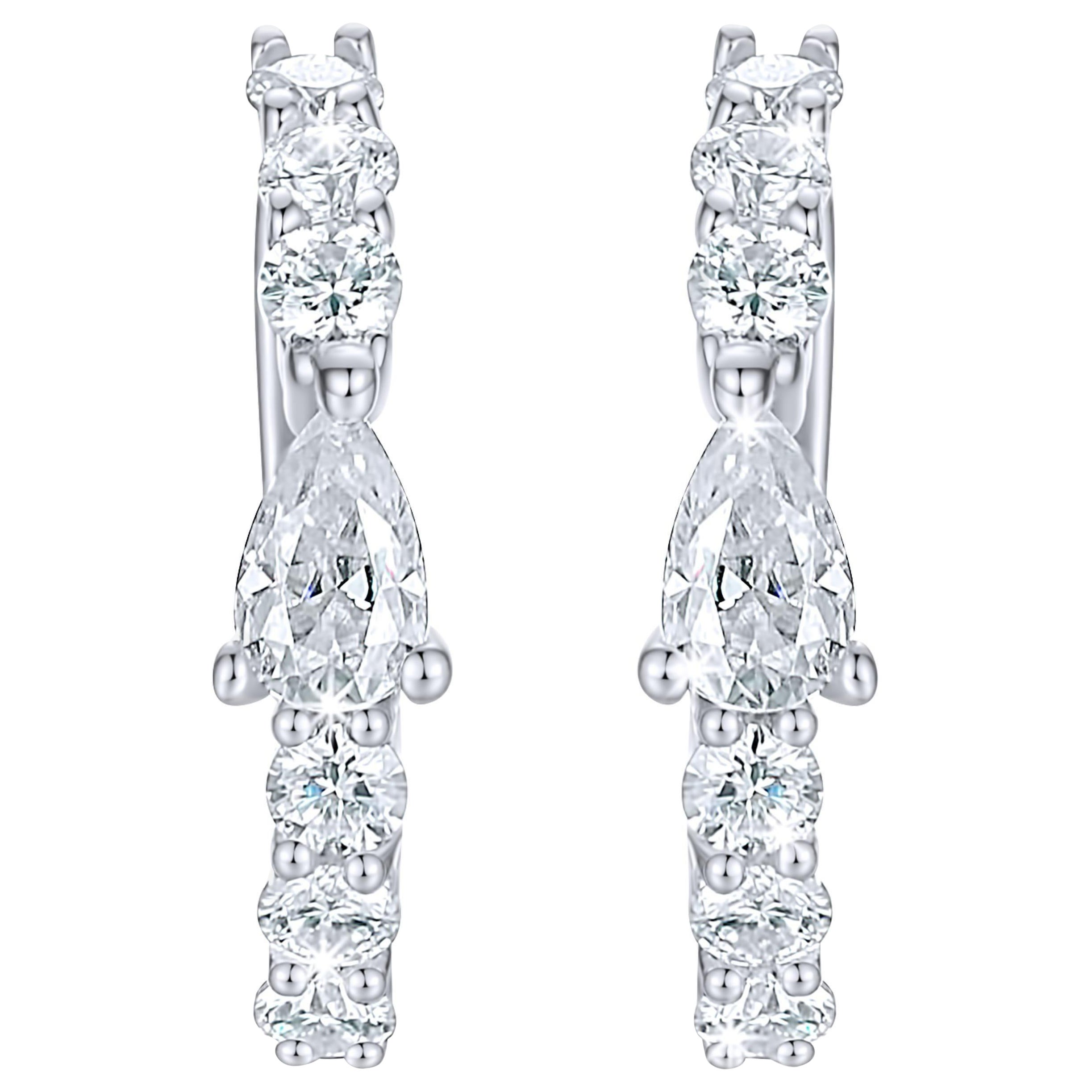 Ear Pear Shape 14K (or 18k upon request) White Gold Cuff Earrings in vendita