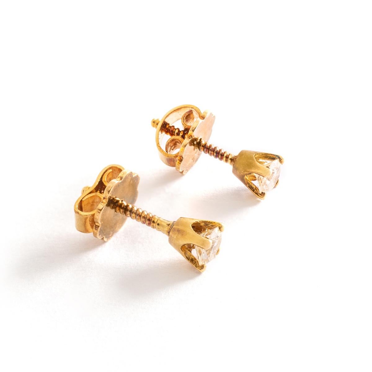 Aesthetic Movement Ear Studs Earrings Diamond Yellow Gold For Sale