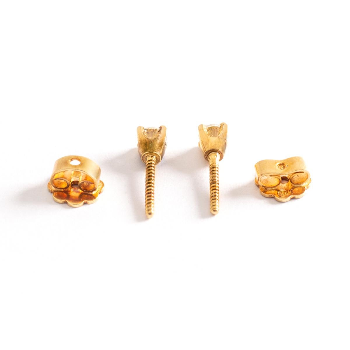 Round Cut Ear Studs Earrings Diamond Yellow Gold For Sale