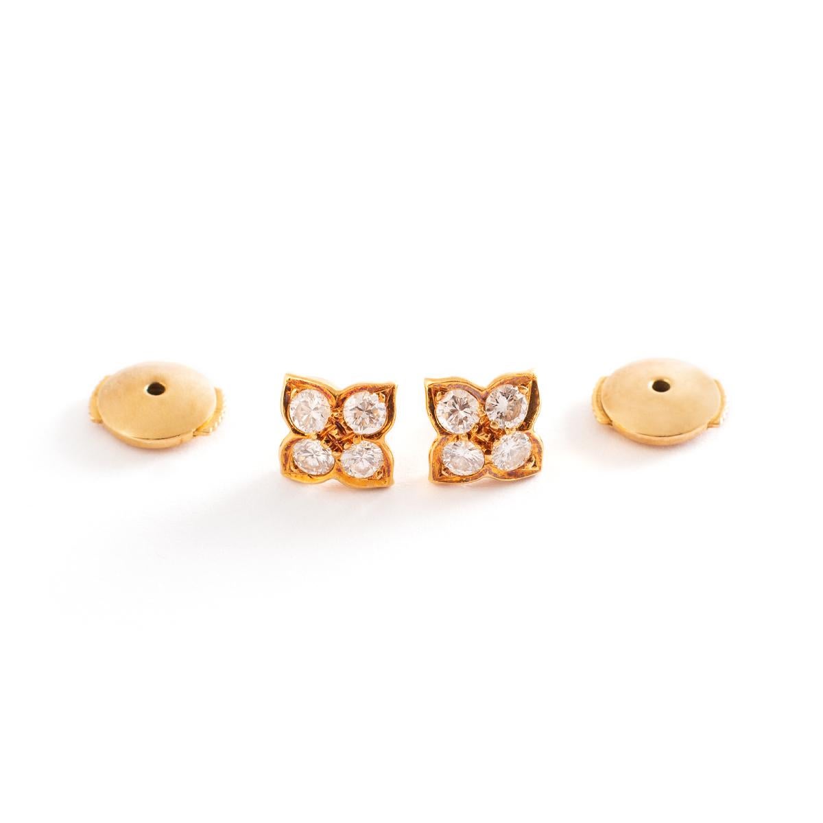 Ohrstecker Ohrstecker Ohrringe Floral Diamant Gelbgold im Zustand „Hervorragend“ im Angebot in Geneva, CH