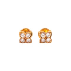 Ear Studs Earrings Floral Diamond Yellow Gold