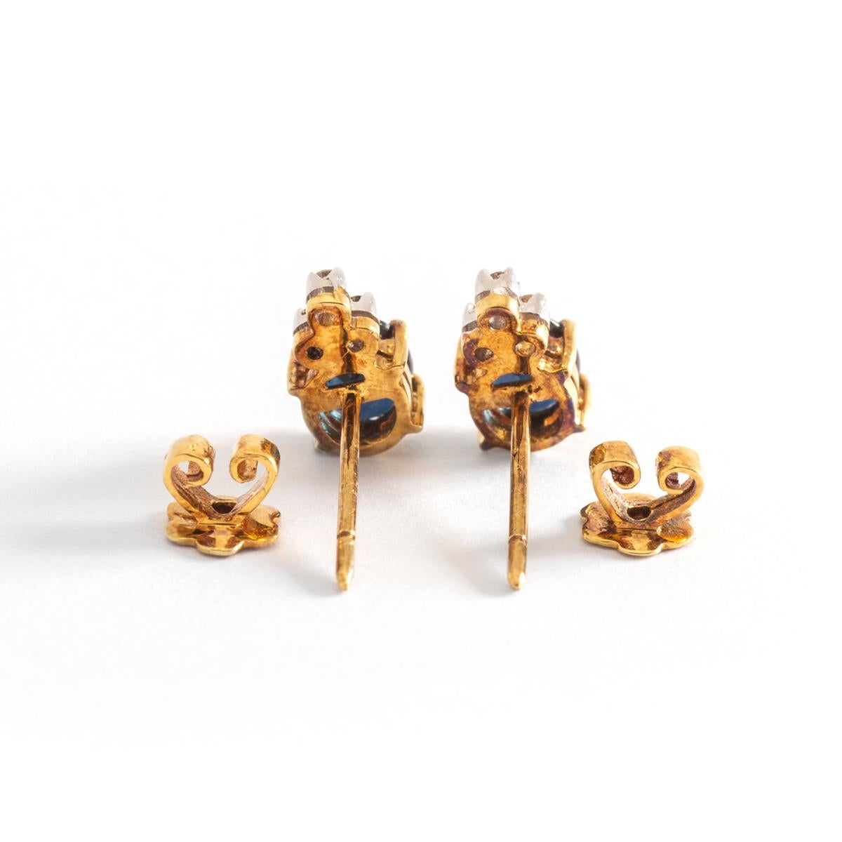 Oval Cut Ear Studs Earrings Sapphire Diamond Yellow Gold For Sale