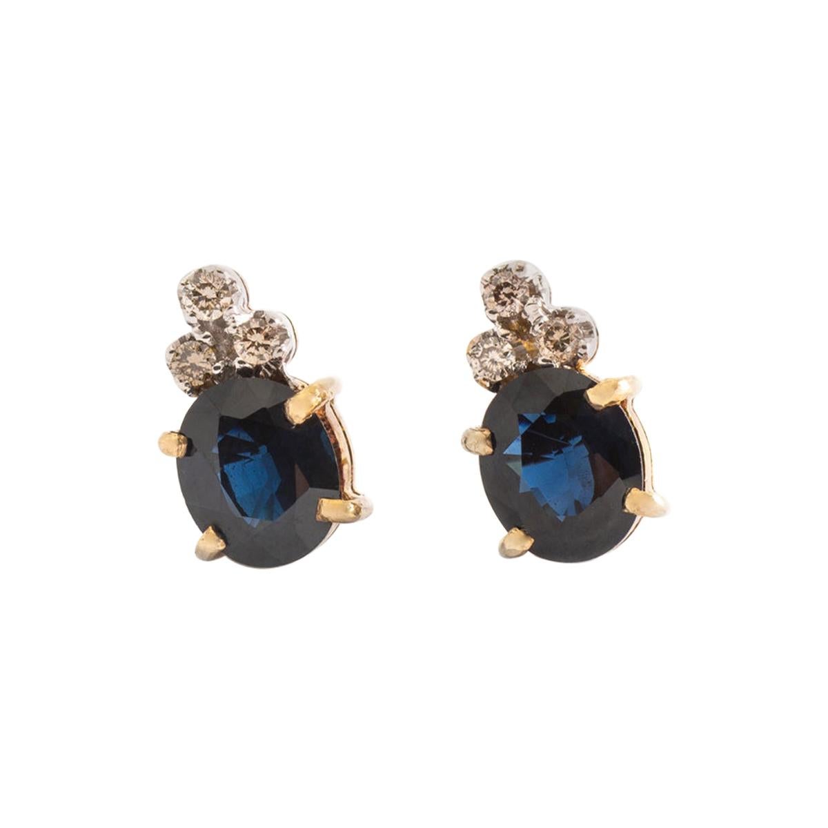 Ear Studs Earrings Sapphire Diamond Yellow Gold