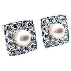 Retro Earclips with Diamonds and Pearls in 18 Karat White Gold