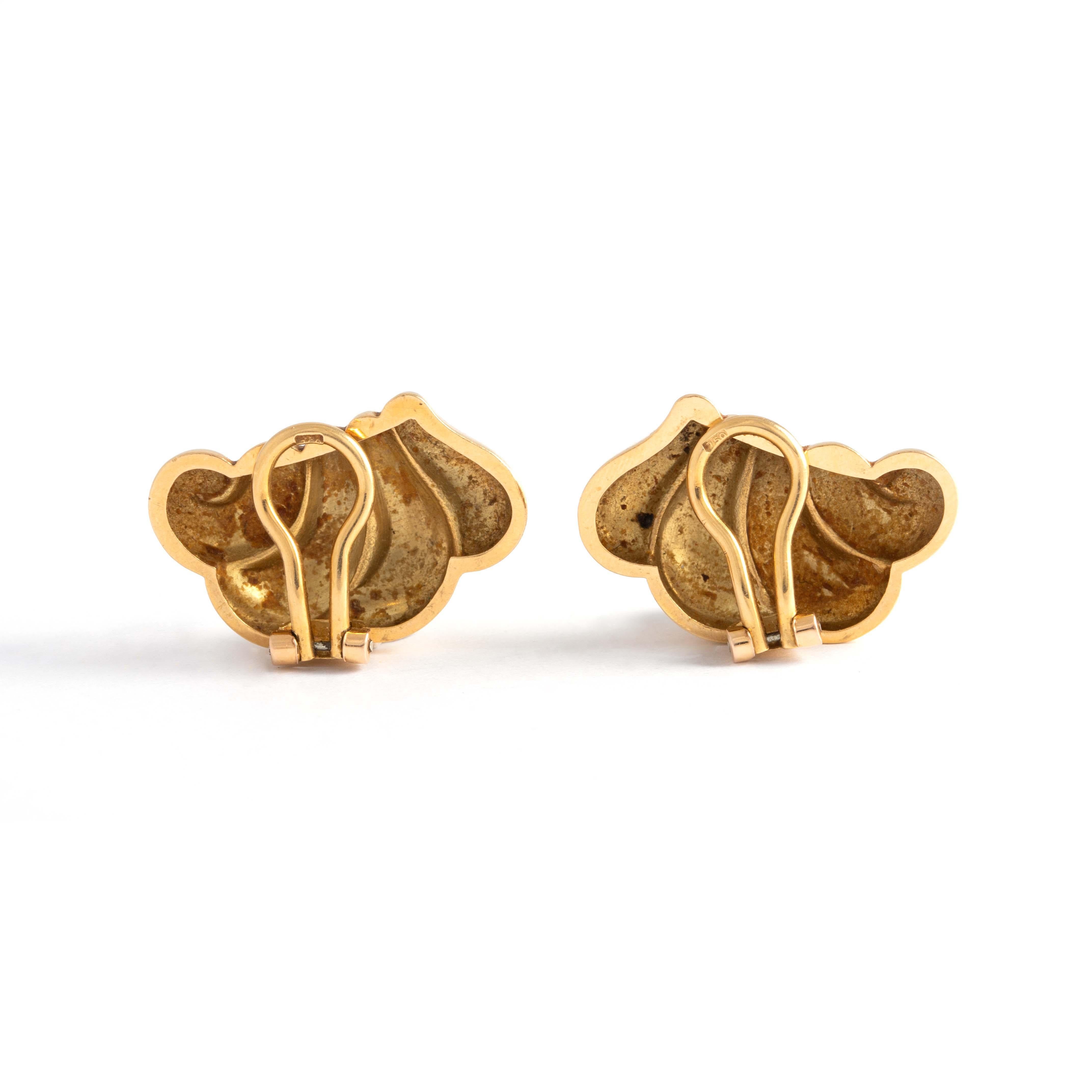 Aesthetic Movement Earclips Yellow Gold 1950S For Sale