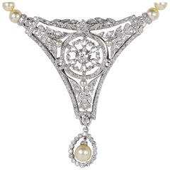 Antique Eare Boxed 7.0 Carat Diamond Pearl Rare Necklace