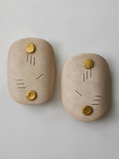 Earhtenware Mask O Wall Sconces by Françoise Bergaglia