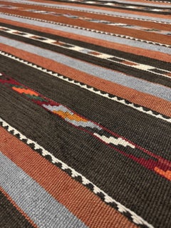 Earhy Tribal Stripe Caucasian Kilim • Handmade Vintage Flatweave Area Rug (6×9)
