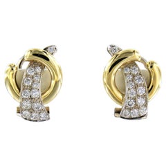 Eariings set with diamonds 14k bicolour gold