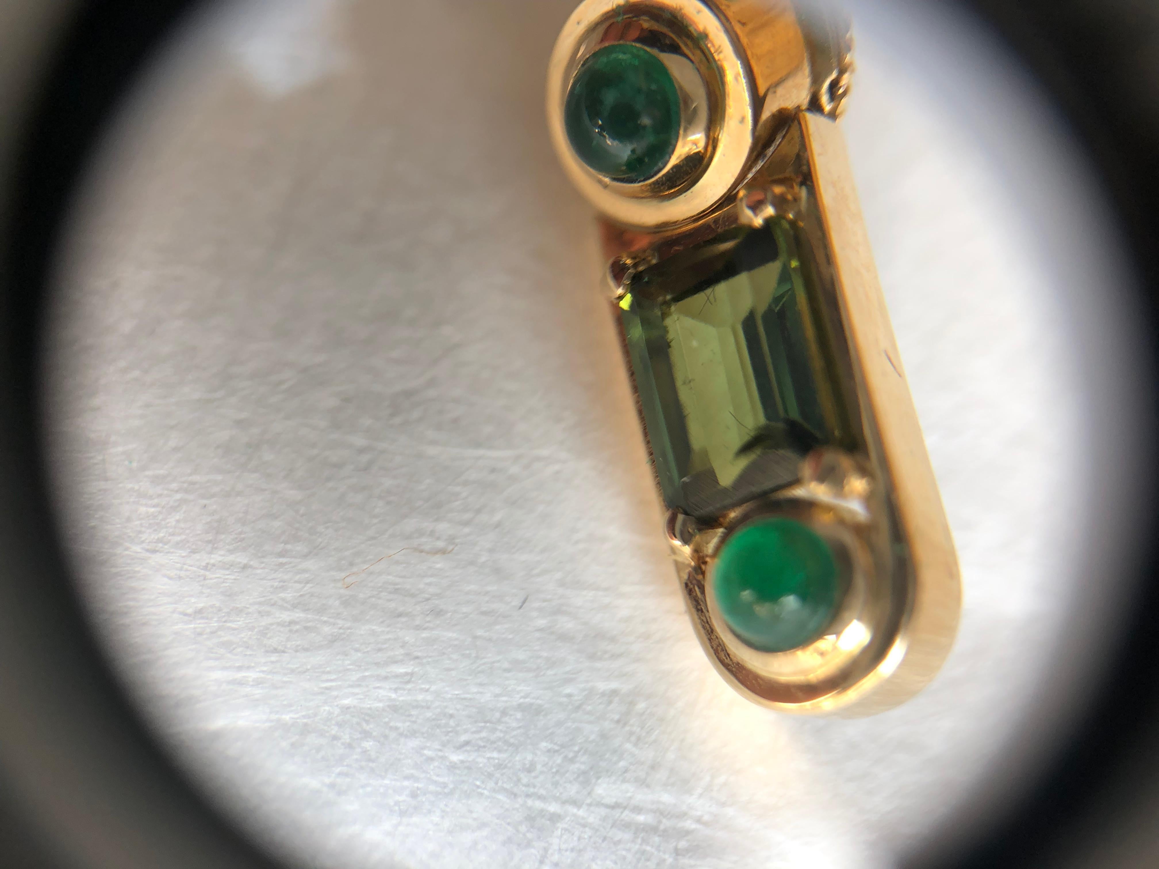 Women's Earings 2 Tourmalines 4 Cabochons Emerald Gold 18 Karat For Sale