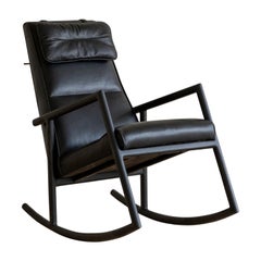 Earl Ebonized Oak, Black Leather Moresby Rocking Chair