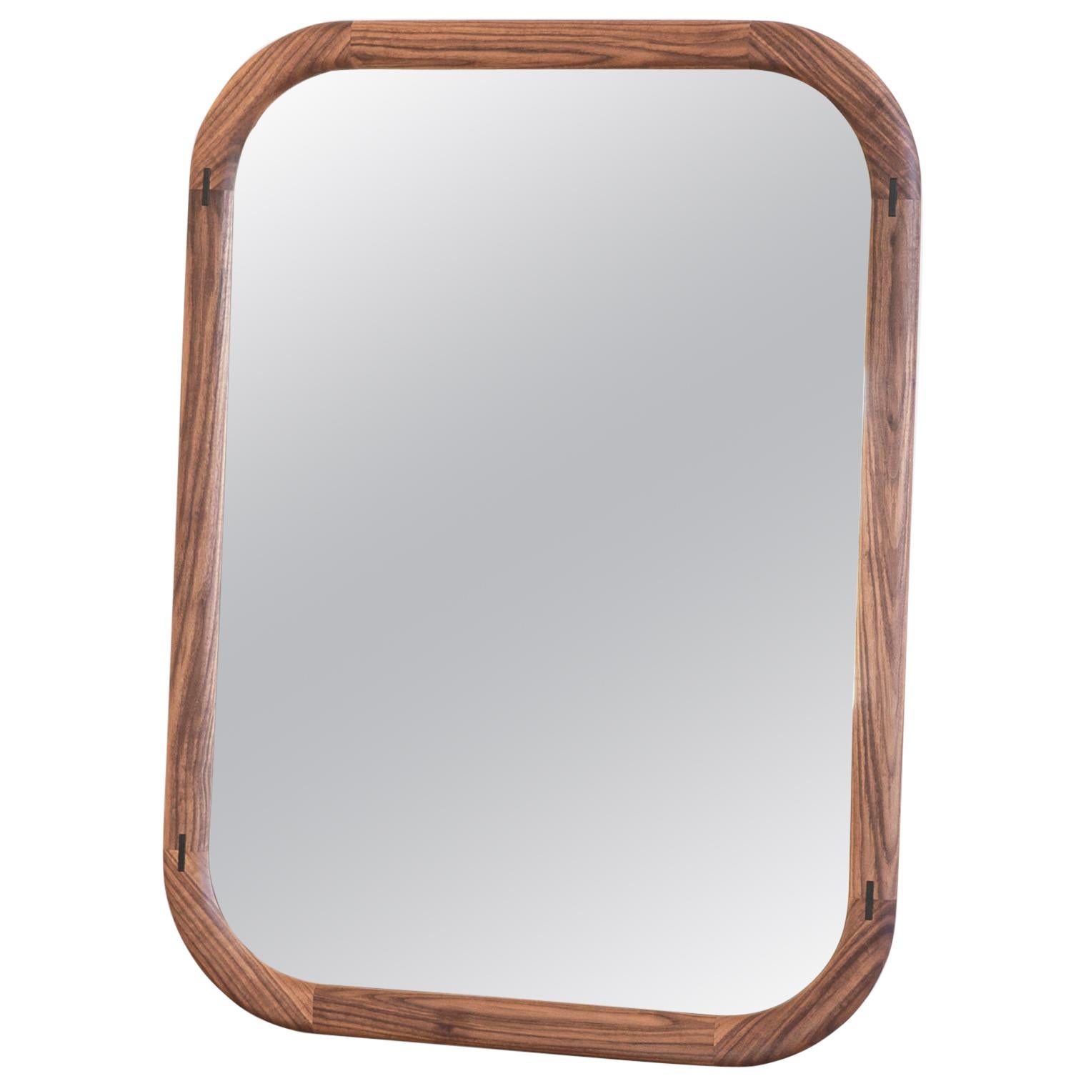 Earl Hand Crafted Rounded Rectangle Solid Walnut Mirror