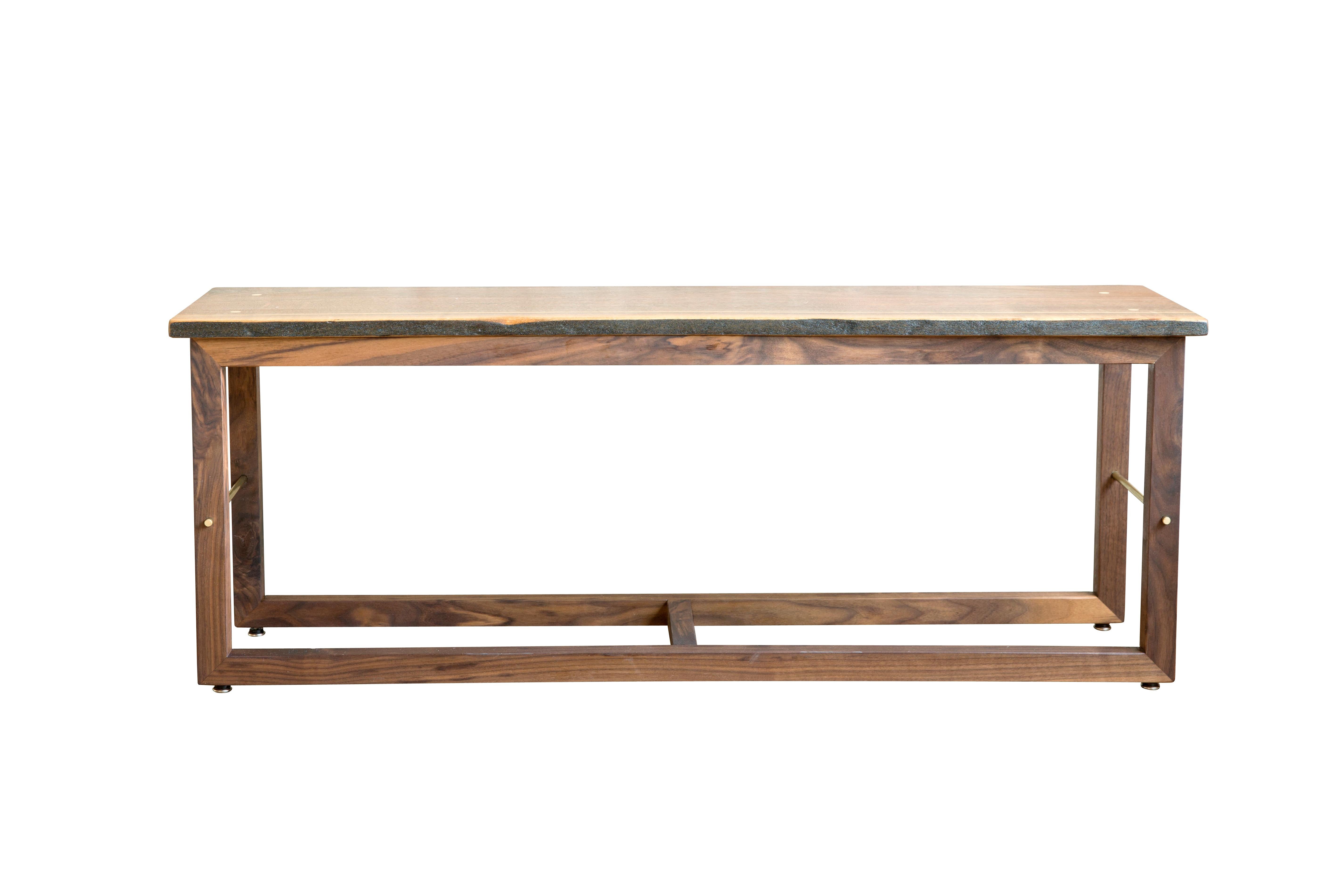 Mid-Century Modern Earl Hand Crafted Walnut and Brass Harold Bench For Sale