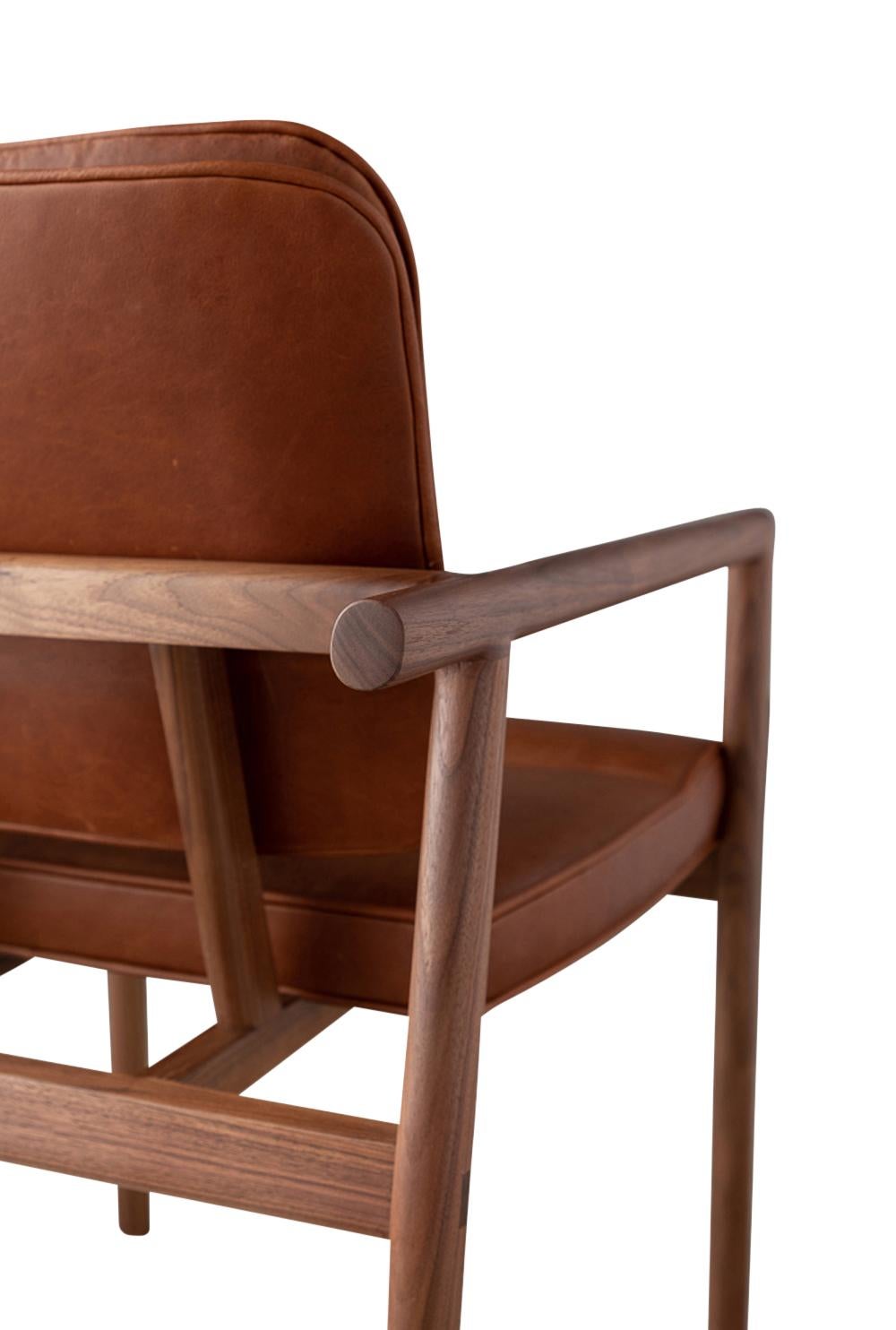 Mid-Century Modern Earl Hand Crafted Walnut Custom Upholstered Moresby Captain Chair For Sale