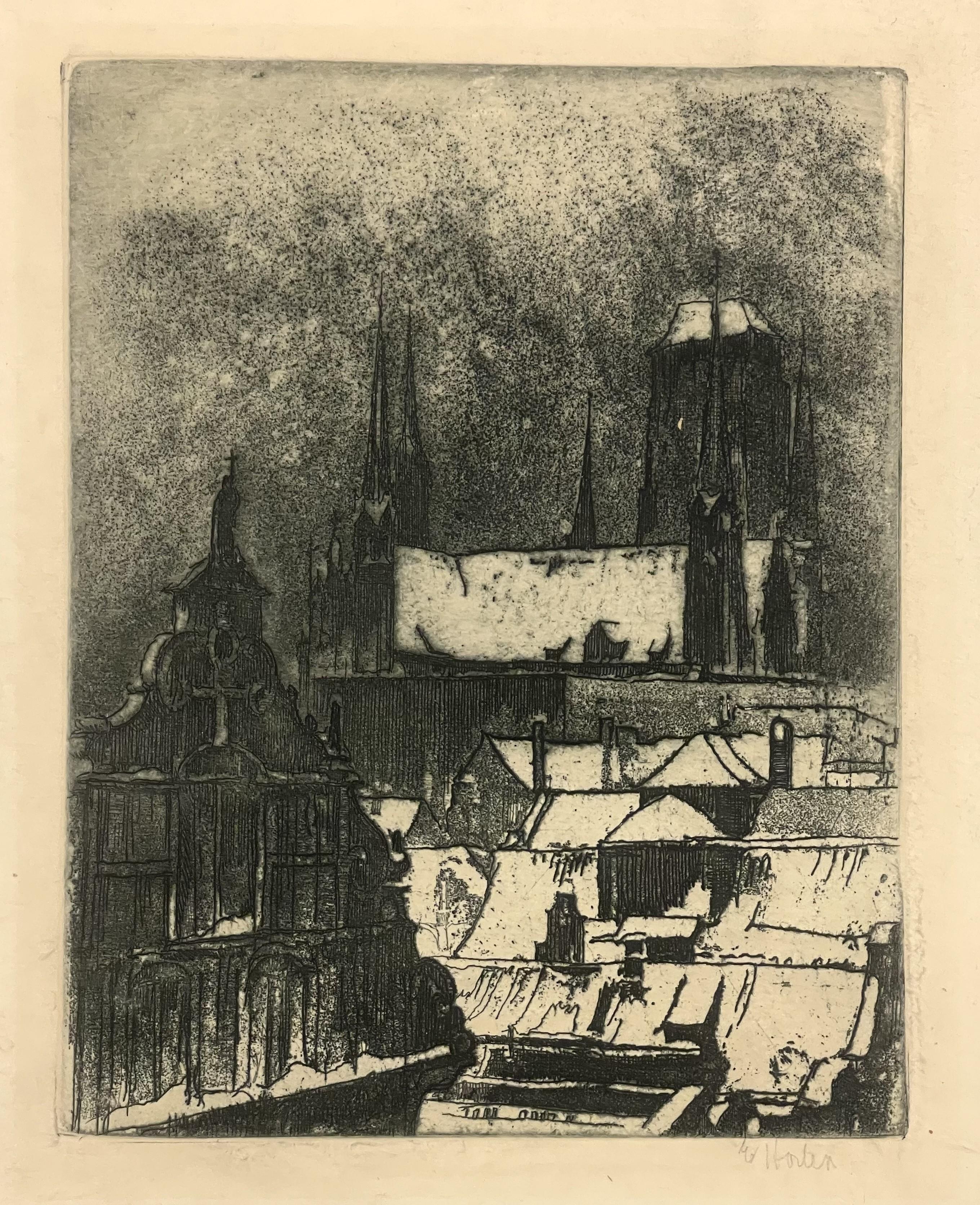 Earl Horter Landscape Print - CHURCH IN SNOW