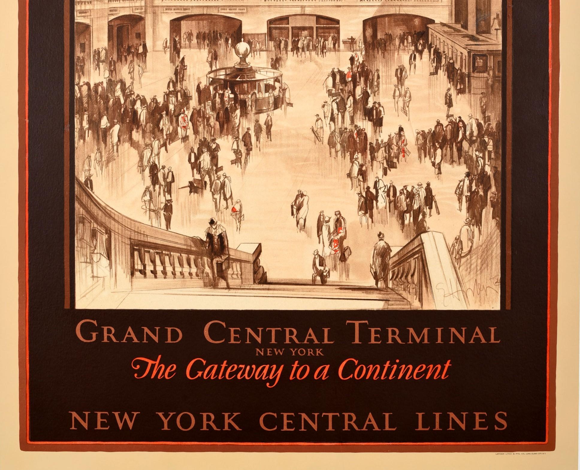 Original Vintage-Reise-Werbeplakat - Grand Central Terminal New York The Gateway to a Continent New York Central Lines. Atemberaubende Skizze Stil Kunstwerk von der amerikanischen Maler, Radierer und Illustrator Earl Horter (1881-1940) zeigt eine