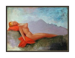Earl MacPherson Original Oil on CANVAS Signed Nude Female Pin Up Illustration