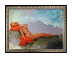 Earl MacPherson Original Oil on CANVAS Signed Nude Female Pin Up Illustration