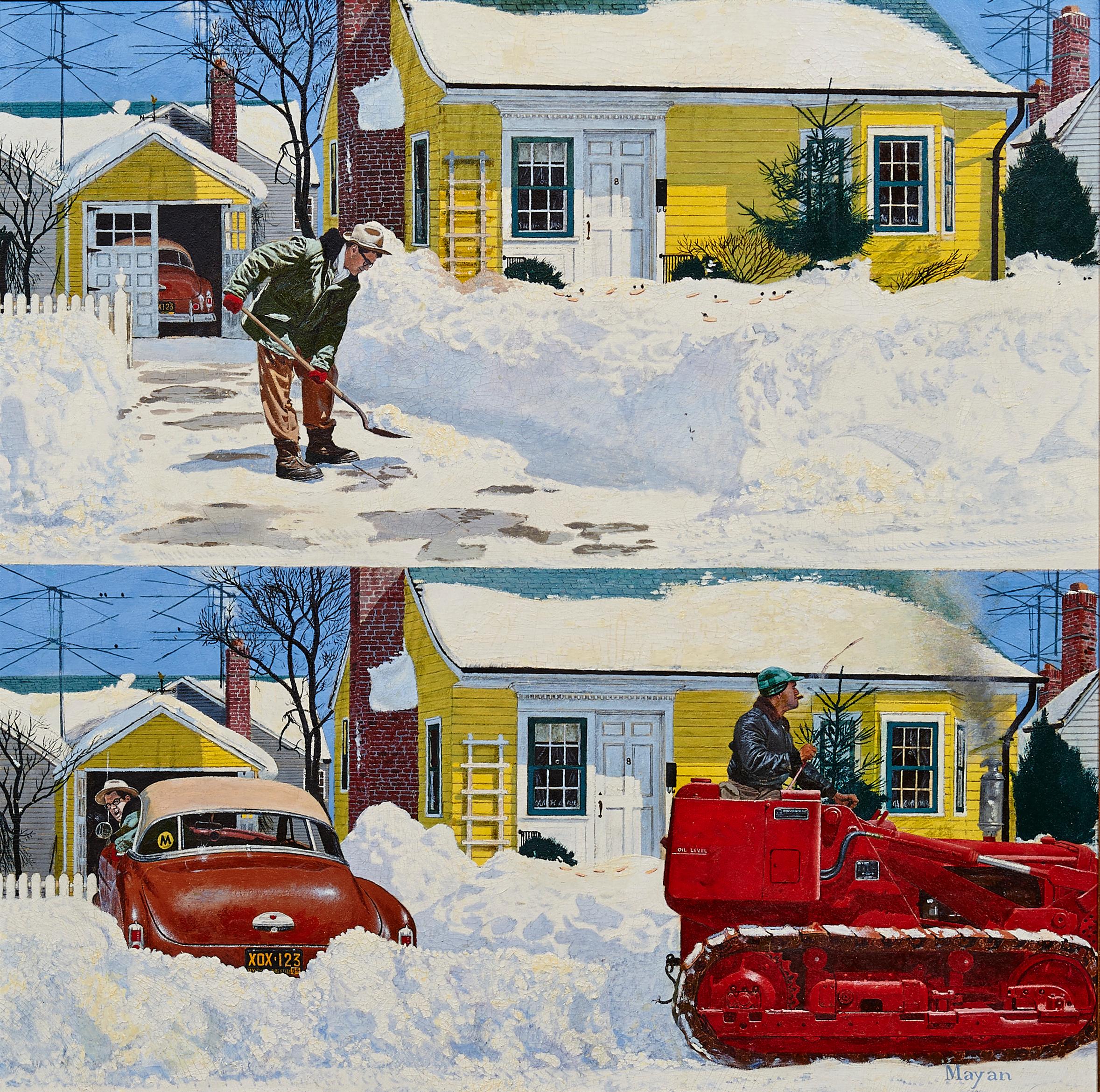 Earl Mayan Figurative Painting - Plowed Over Driveway, Saturday Evening Post Cover