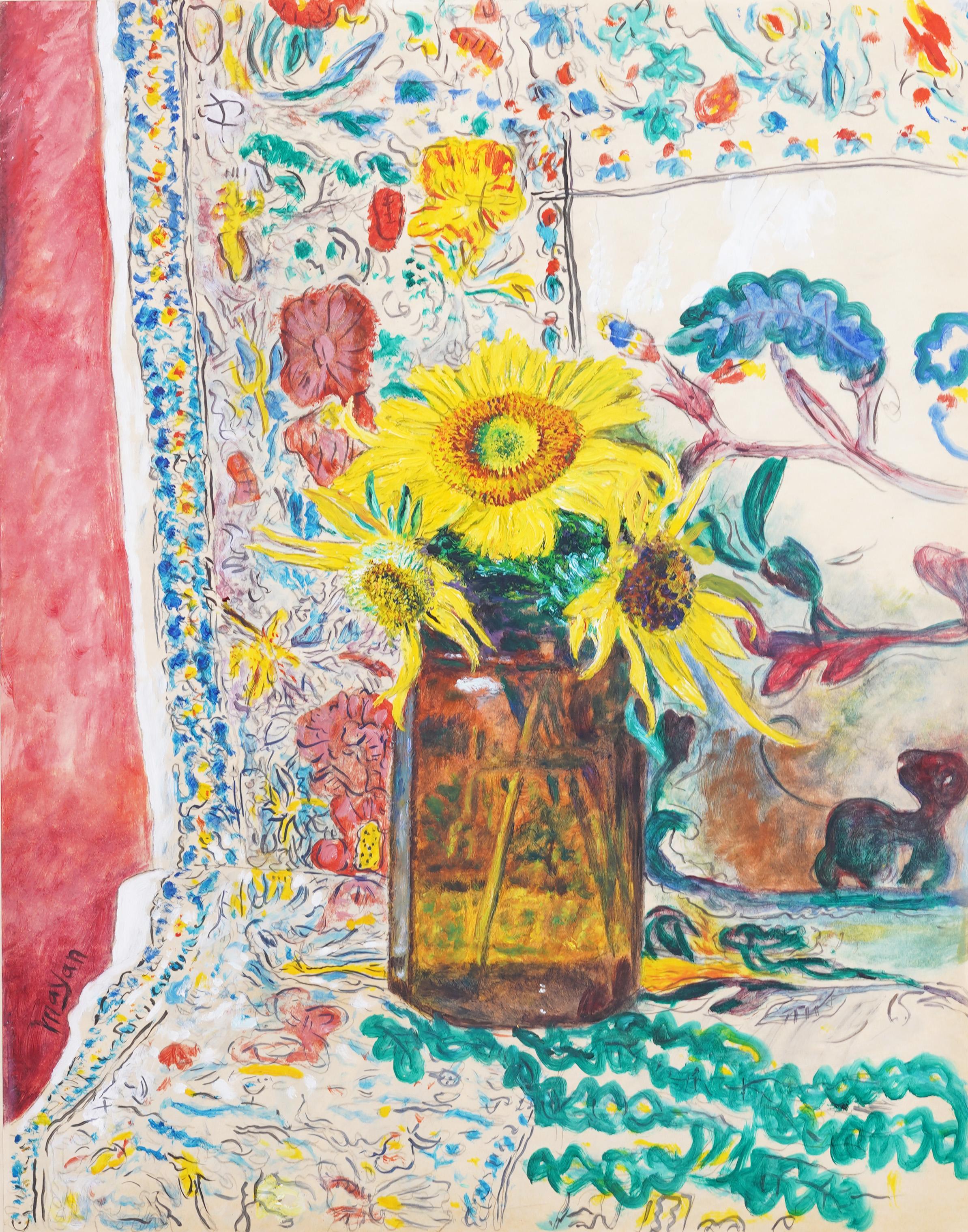 Vintage Signed American Flower Still Life Gerahmt Innenraum Szene Ölgemälde im Angebot 3