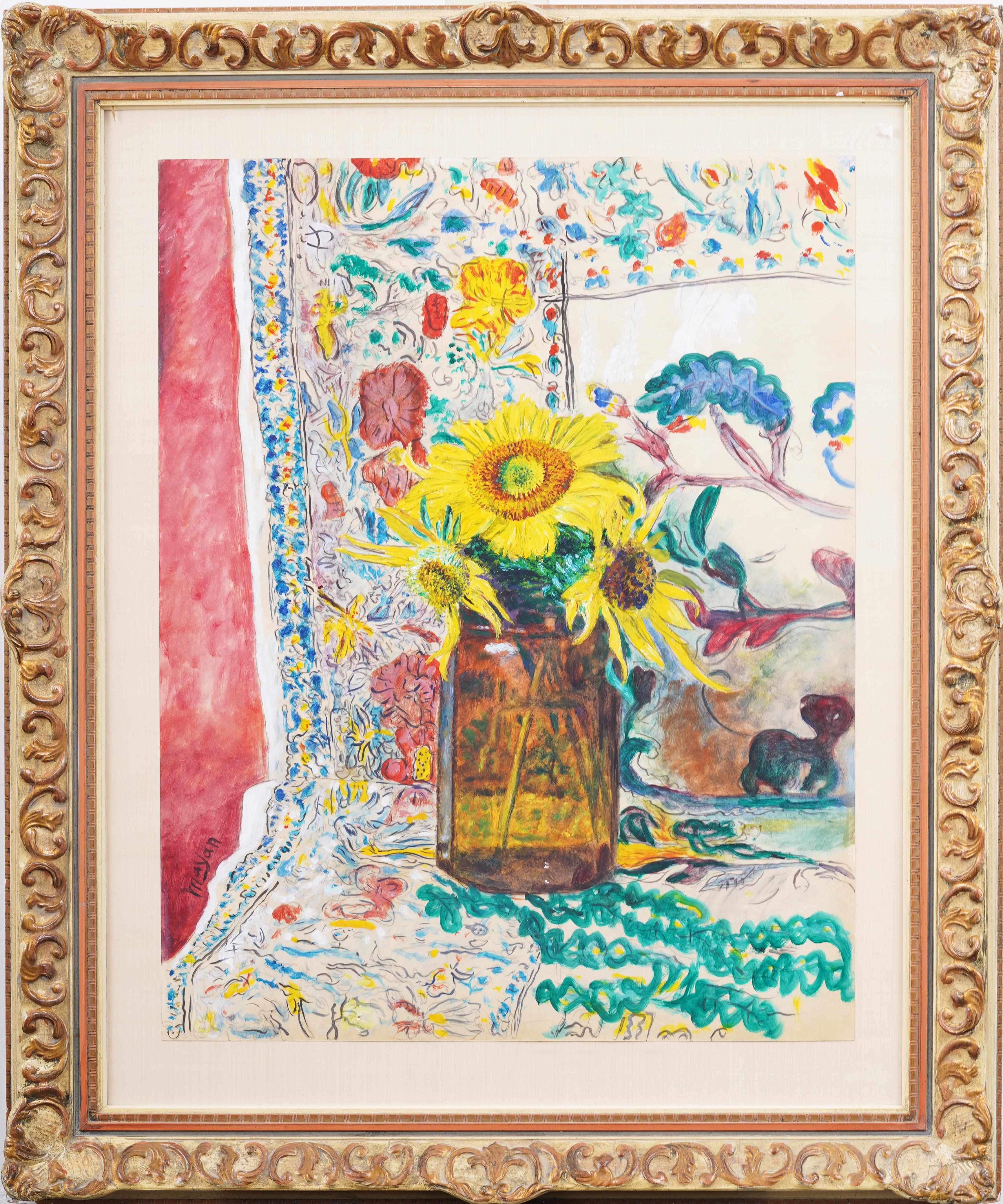 Vintage Signed American Flower Still Life Gerahmt Innenraum Szene Ölgemälde