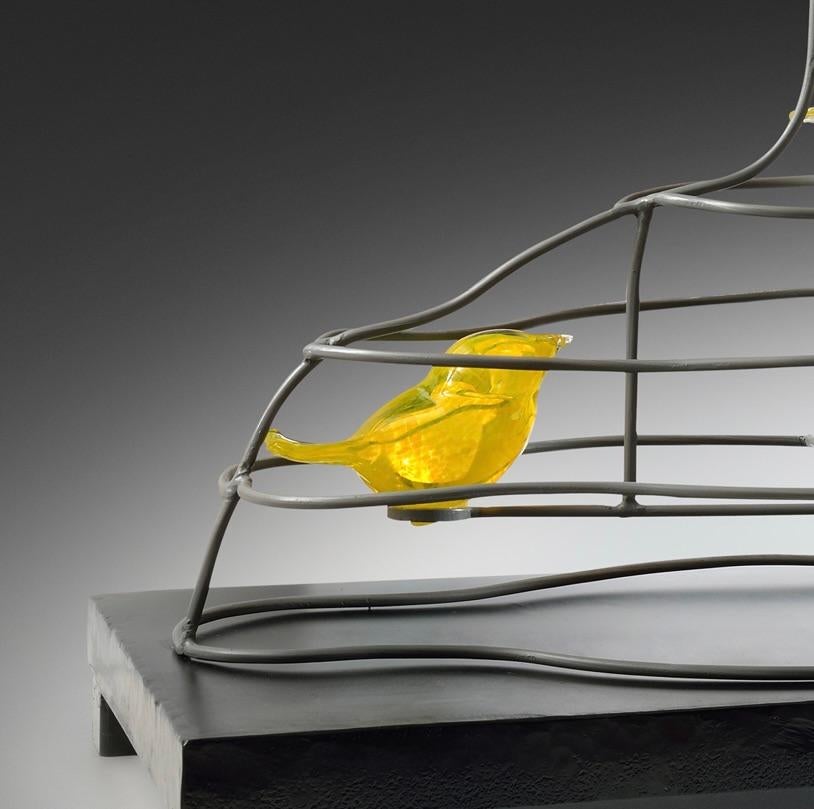 „Mindful“ Einzigartige surrealistische Skulptur aus Stahl, Gussbeton, Glas, Farbe 2017 (Schwarz), Abstract Sculpture, von Earl O. James