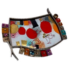 Earl Pardon Sterling Silver 14K Gold Enamel & Gem-Set Modernist Brooch
