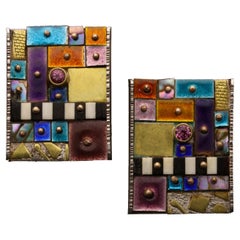Earl Pardon Striking Modernist Silver Gold Gemstone Enamel Earrings