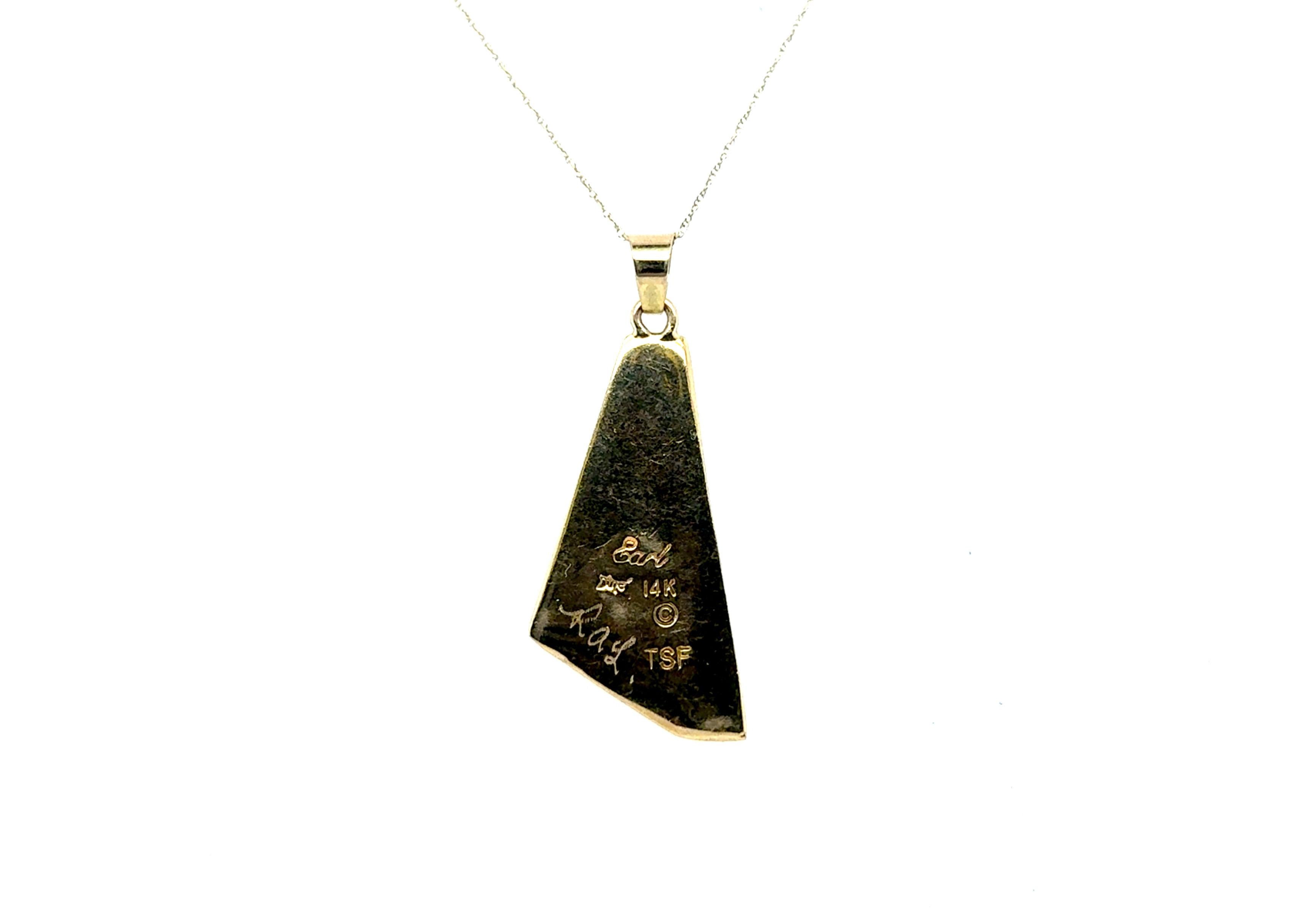 Earl Plummer Turquoise Lapis Coral Pendant Navajo TSF Dine 14K Yellow Gold In Excellent Condition For Sale In Dearborn, MI