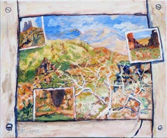 « Big Bend Memories 2 » - Paysage de montagne impressionniste abstrait bleu et marron