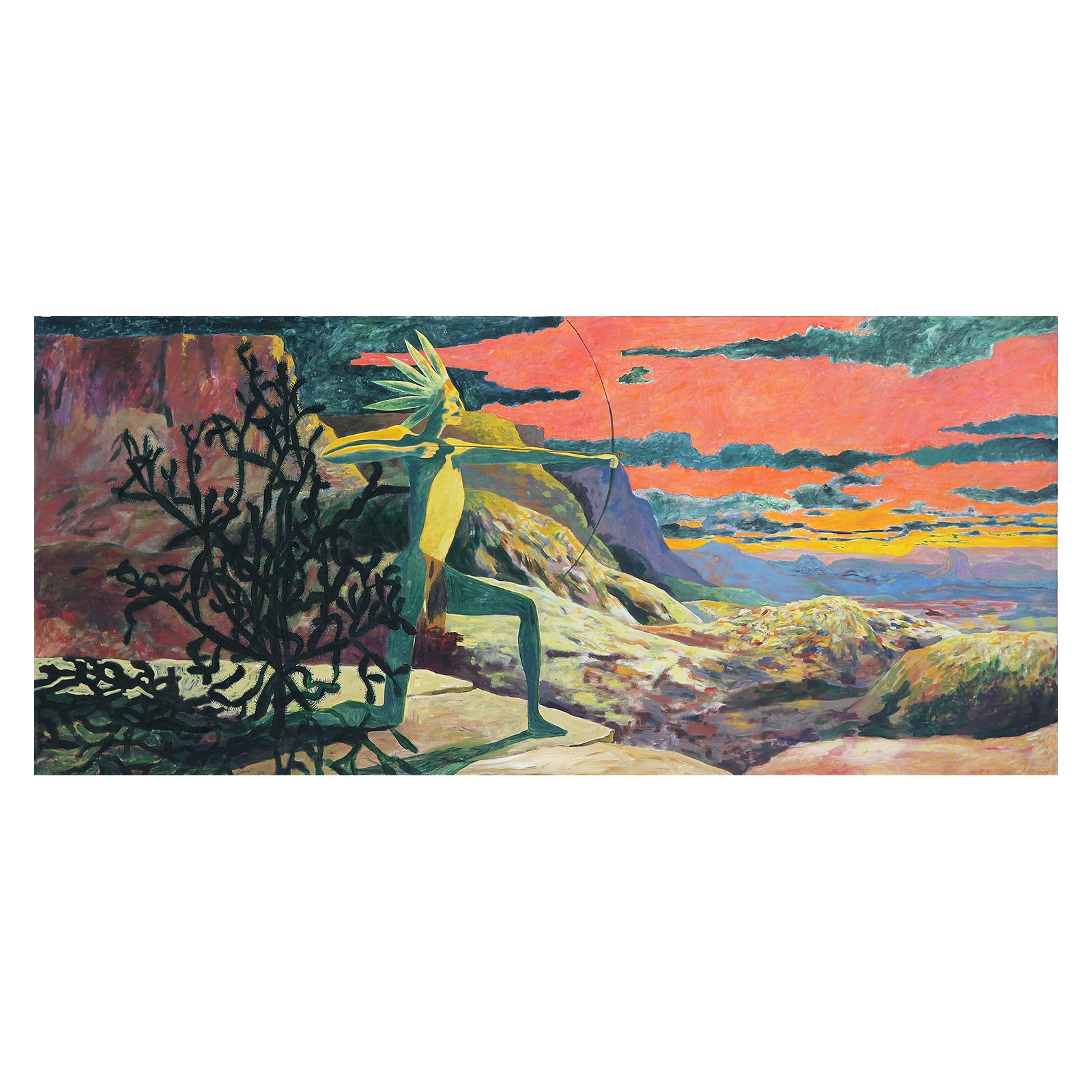 Earl Staley Landscape Painting - "(King), Shaman, Fool" Monumental Contemporary Mythological Triptych Painting 