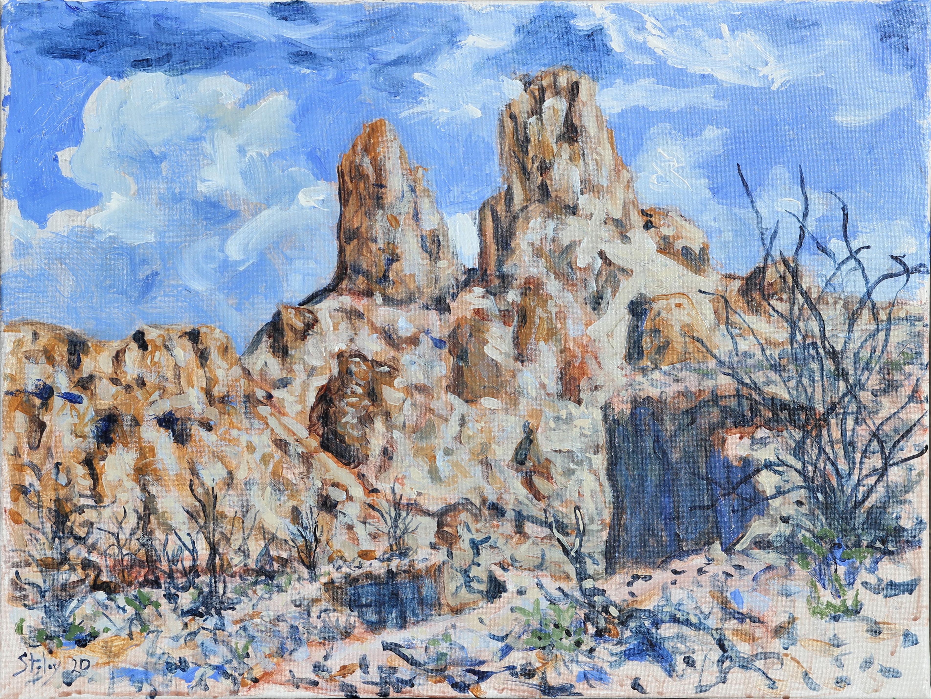 "Mule Ear Peak in Memory of Jack Boynton" Blue and Tan Toned Mountain Landscape