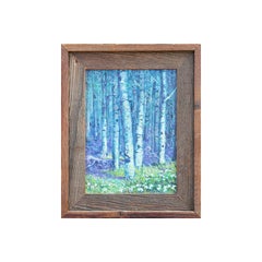 "New Mexico 13 Aspen Trees" Small Blue Toned Birch Tree Forest Landscape