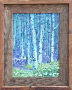 "New Mexico 13 Aspen Trees" Small Blue Toned Birch Tree Forest Landscape 
