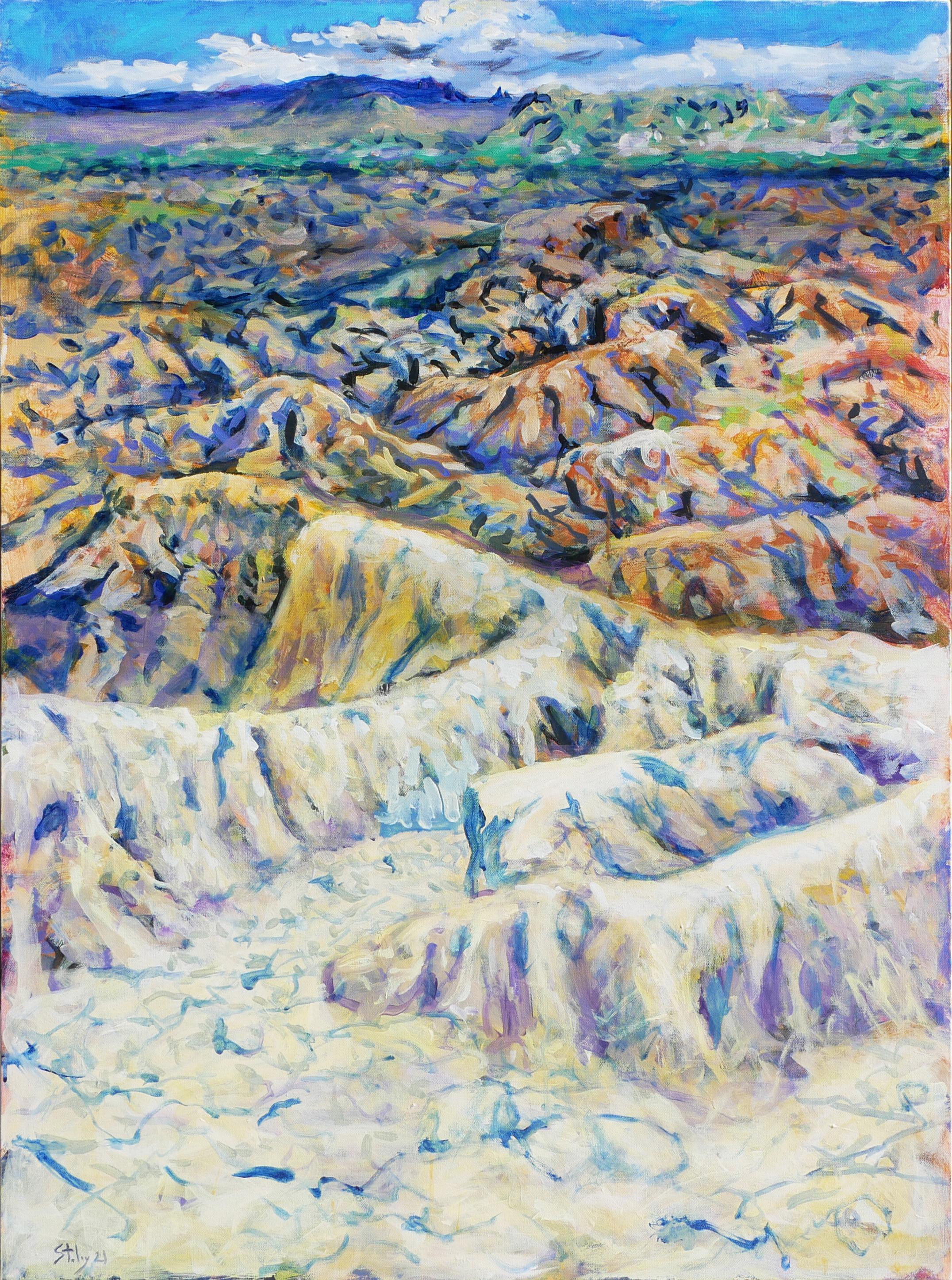 Landscape Painting Earl Staley - Terlingua Canyon 1 - Peinture de paysage abstrait contemporain aux tons pastel