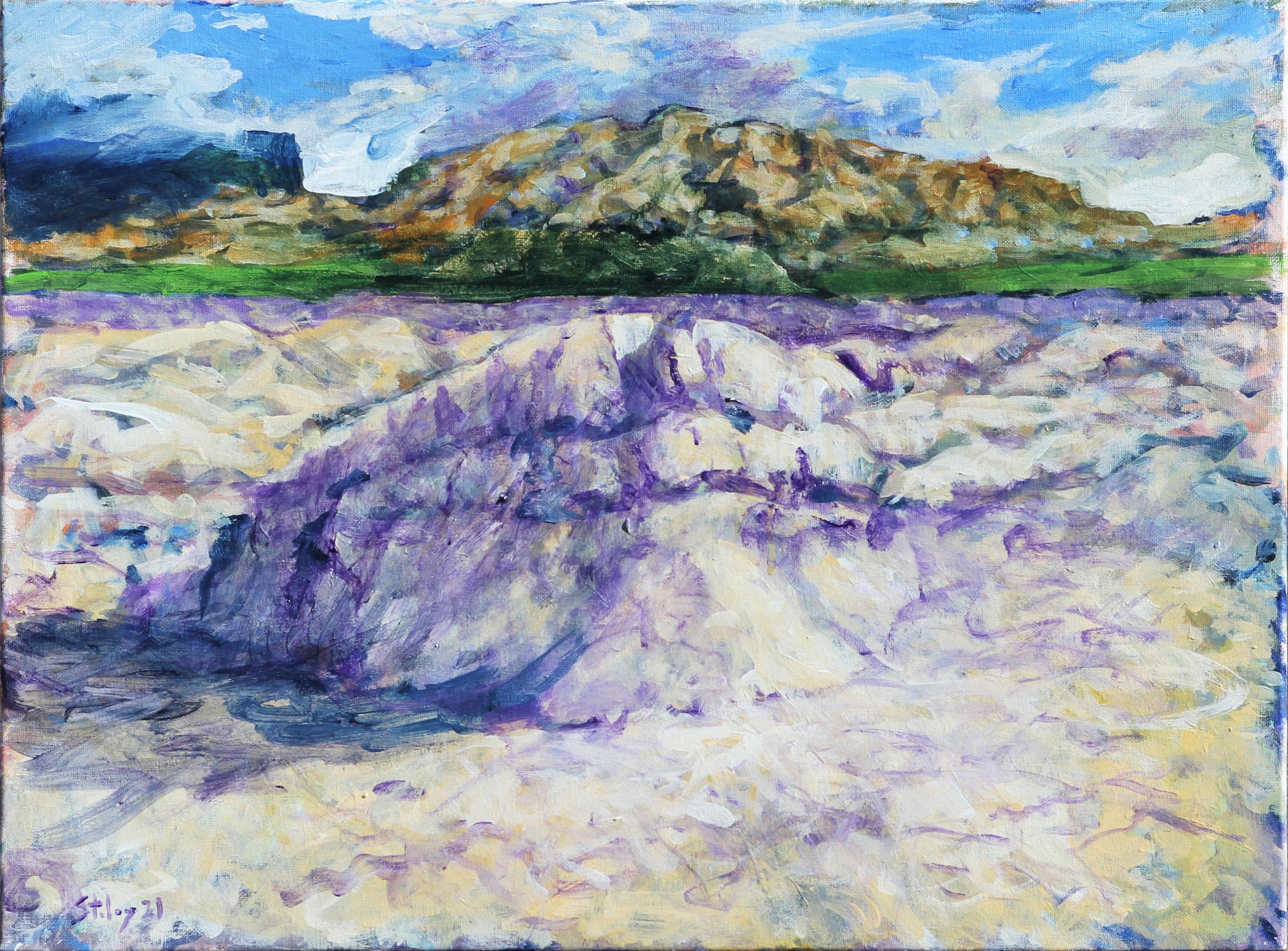 Earl Staley Abstract Painting - "Terlingua Canyon 2" Colorful Abstract Texas Mountain Landscape Vista Painting